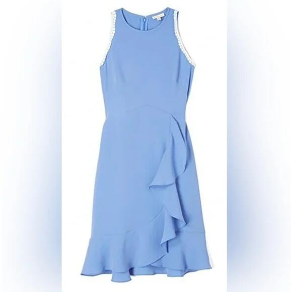 New Shoshanna Grove Blue Ruffle Dress Sleeveless Mini Women's Size 4 - Picture 4 of 12